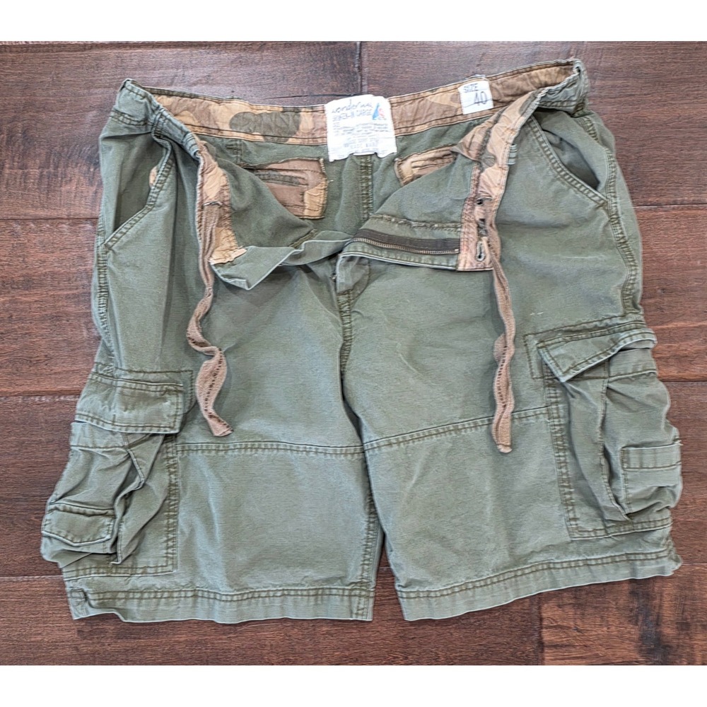 Y2K Grunge Skater Canvas Loose Cargo Shorts Mens 40 Olive Military inspired
